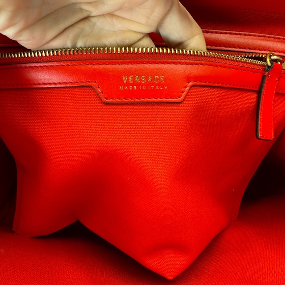 VERSACE Canvas Suppler Calfskin Cabas GV Signature Tote Red - Picture 13 of 16